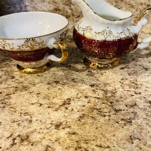 Elegant Gold and Red Tea Set vintage